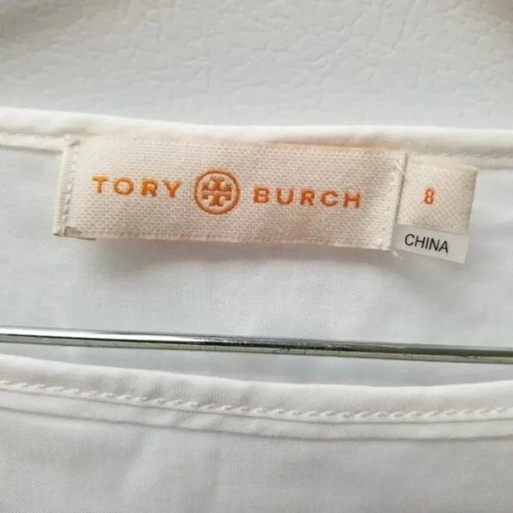 Tory Burch  Bateau 3/4 Sleeve Blouse White Eyelet 100% Cotton 8 - Picture 6 of 14